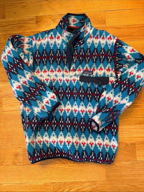 Patagonia Tops - Patagonia Blue White Red Patterned Fleece Pullover gorpcore vintage xs outdoorsy